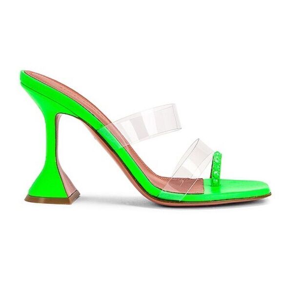 Amina Muaddi Sami Slipper Heeled Sandals Neon Green Fluo Size 8 - Picture 14 of 14